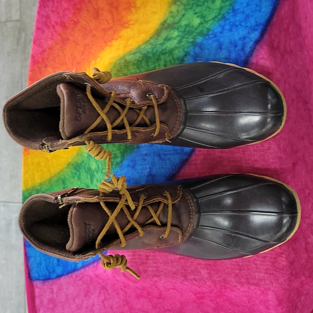 Sperry Saltwater Duck Boots Womens Size 10 Tan/Dark Brown
